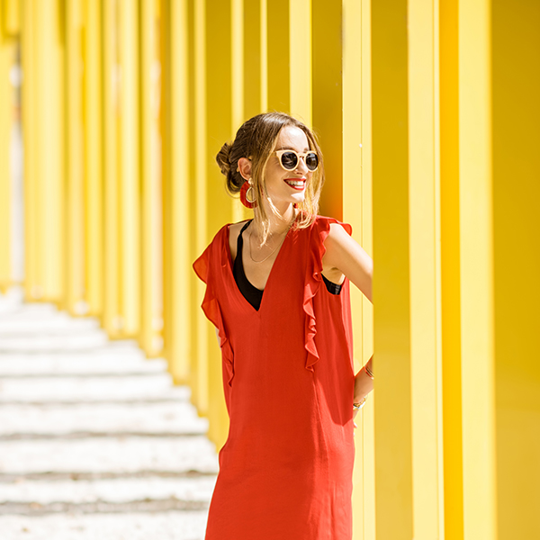 Young woman in red dress